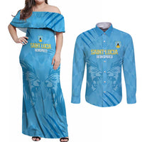 Custom Saint Lucia Cricket Couples Matching Off Shoulder Maxi Dress and Long Sleeve Button Shirt Go Champions Beinspired