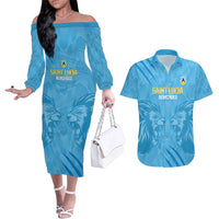 Custom Saint Lucia Cricket Couples Matching Off The Shoulder Long Sleeve Dress and Hawaiian Shirt Go Champions Beinspired