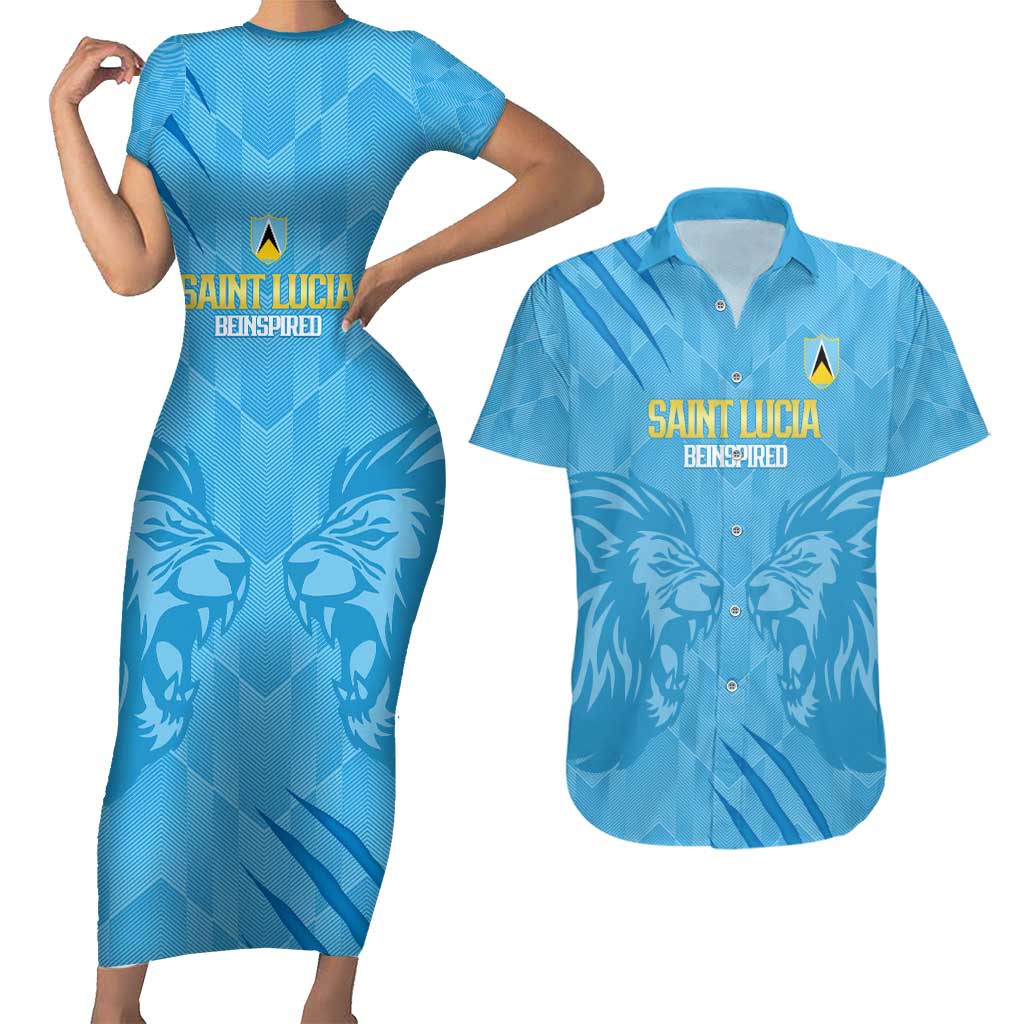 Custom Saint Lucia Cricket Couples Matching Short Sleeve Bodycon Dress and Hawaiian Shirt Go Champions Beinspired
