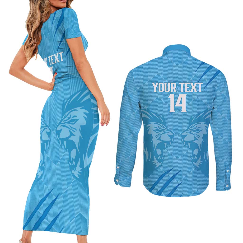Custom Saint Lucia Cricket Couples Matching Short Sleeve Bodycon Dress and Long Sleeve Button Shirt Go Champions Beinspired