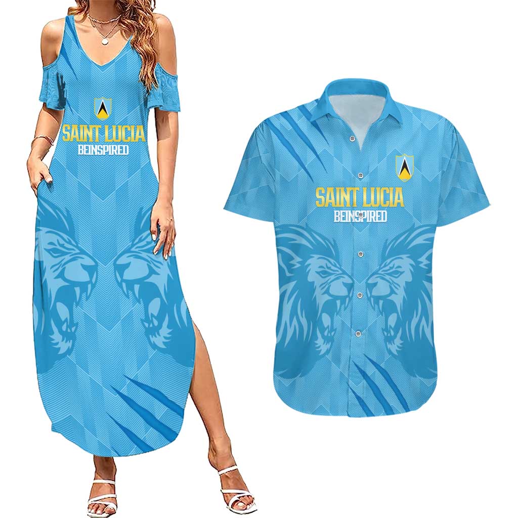 Custom Saint Lucia Cricket Couples Matching Summer Maxi Dress and Hawaiian Shirt Go Champions Beinspired