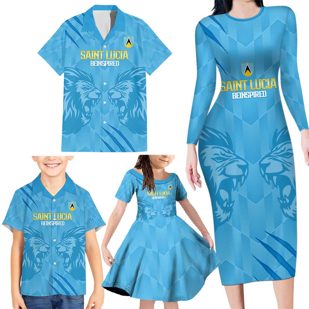 Custom Saint Lucia Cricket Family Matching Long Sleeve Bodycon Dress and Hawaiian Shirt Go Champions Beinspired