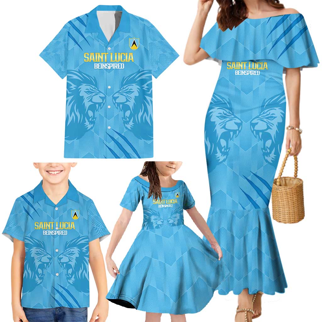 Custom Saint Lucia Cricket Family Matching Mermaid Dress and Hawaiian Shirt Go Champions Beinspired