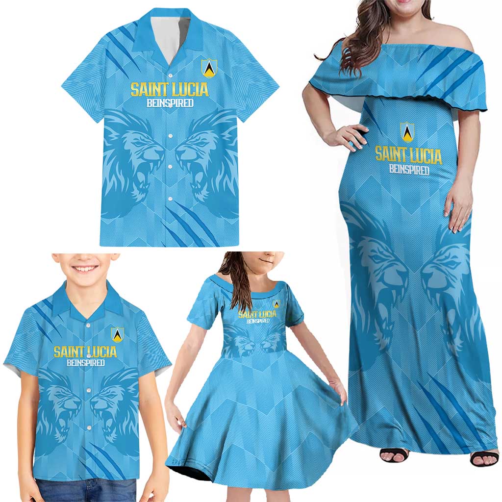 Custom Saint Lucia Cricket Family Matching Off Shoulder Maxi Dress and Hawaiian Shirt Go Champions Beinspired