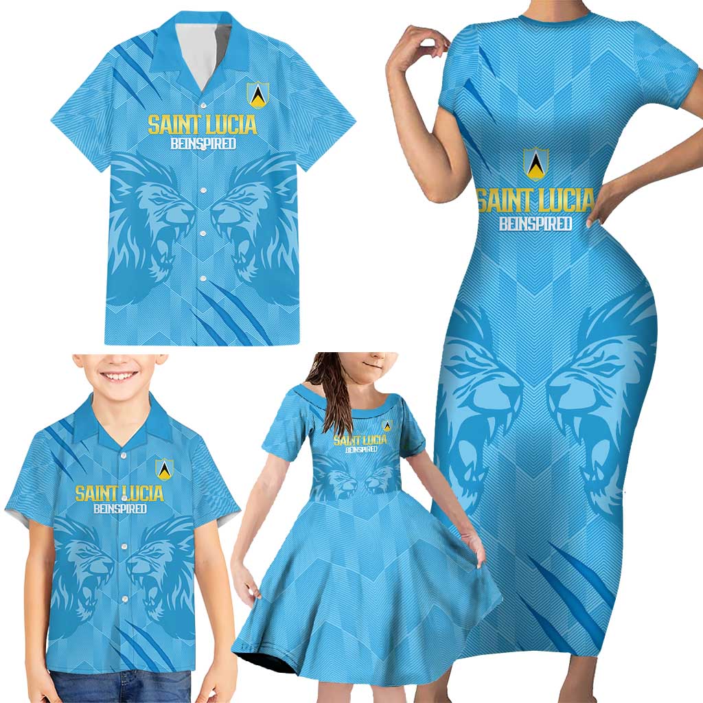 Custom Saint Lucia Cricket Family Matching Short Sleeve Bodycon Dress and Hawaiian Shirt Go Champions Beinspired