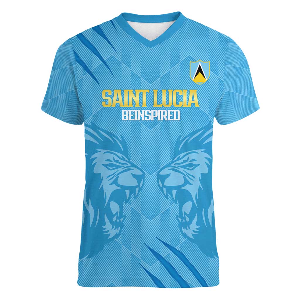 Custom Saint Lucia Cricket Women V-Neck T-Shirt Go Champions Beinspired