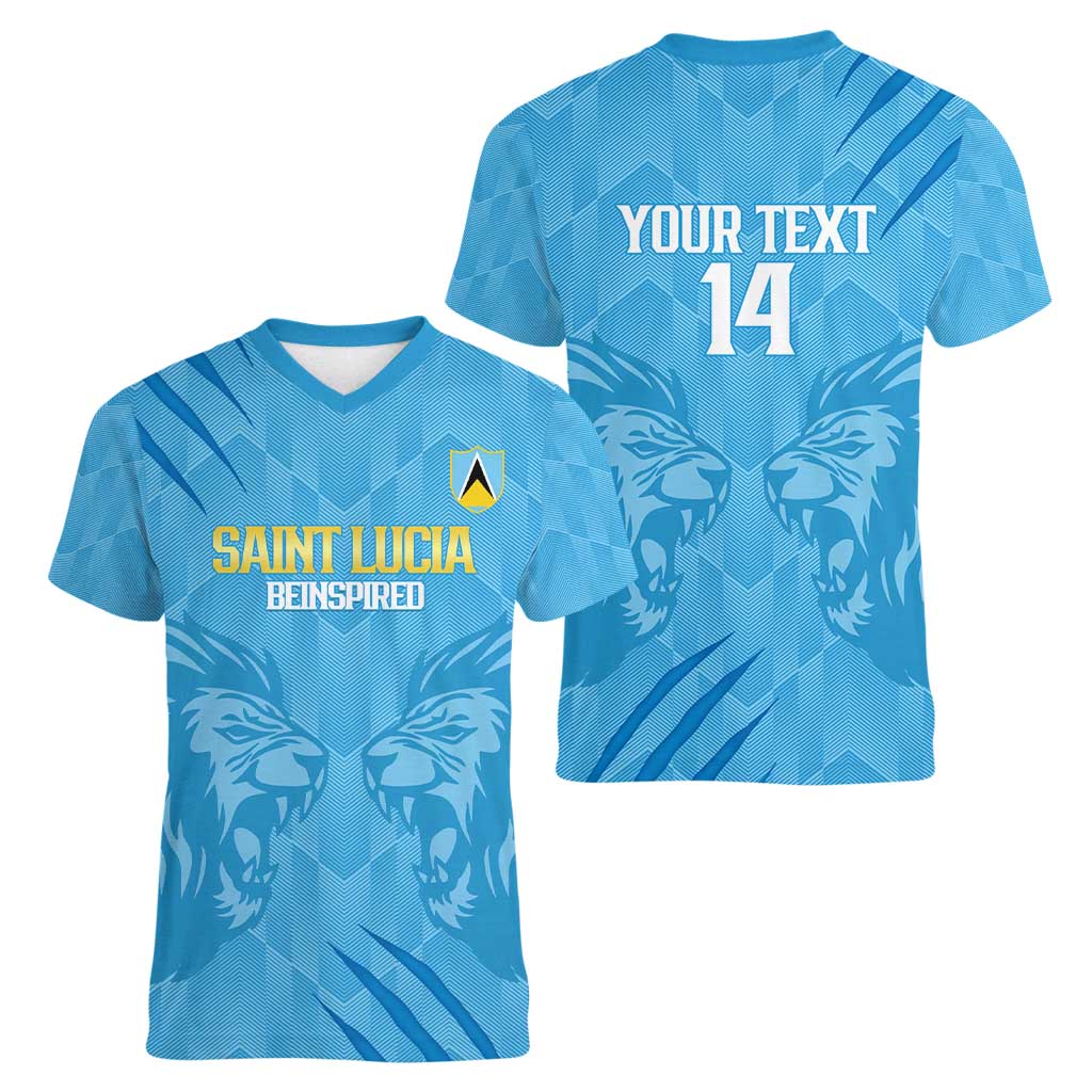 Custom Saint Lucia Cricket Women V-Neck T-Shirt Go Champions Beinspired