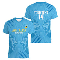 Custom Saint Lucia Cricket Women V-Neck T-Shirt Go Champions Beinspired