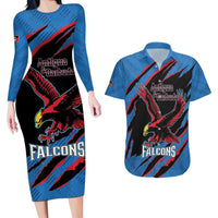 Custom Antigua and Barbuda Cricket Couples Matching Long Sleeve Bodycon Dress and Hawaiian Shirt Go Champions Falcons