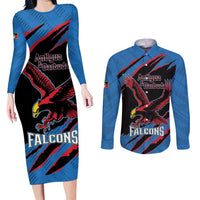 Custom Antigua and Barbuda Cricket Couples Matching Long Sleeve Bodycon Dress and Long Sleeve Button Shirt Go Champions Falcons