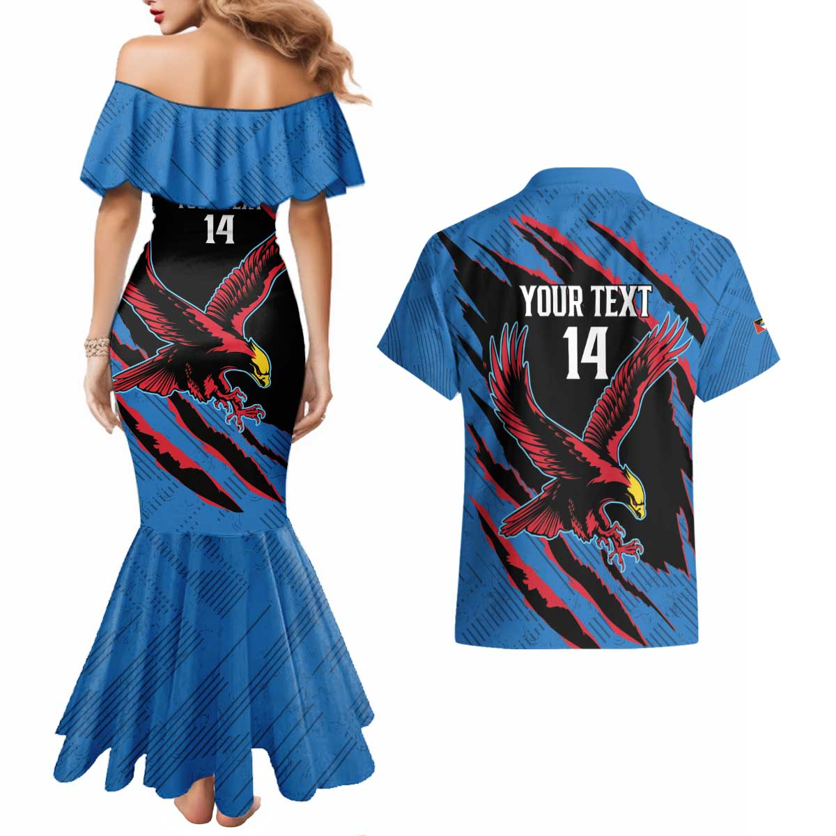 Custom Antigua and Barbuda Cricket Couples Matching Mermaid Dress and Hawaiian Shirt Go Champions Falcons
