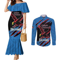 Custom Antigua and Barbuda Cricket Couples Matching Mermaid Dress and Long Sleeve Button Shirt Go Champions Falcons
