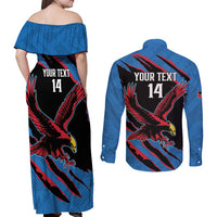 Custom Antigua and Barbuda Cricket Couples Matching Off Shoulder Maxi Dress and Long Sleeve Button Shirt Go Champions Falcons