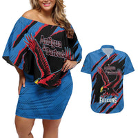 Custom Antigua and Barbuda Cricket Couples Matching Off Shoulder Short Dress and Hawaiian Shirt Go Champions Falcons