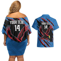 Custom Antigua and Barbuda Cricket Couples Matching Off Shoulder Short Dress and Hawaiian Shirt Go Champions Falcons