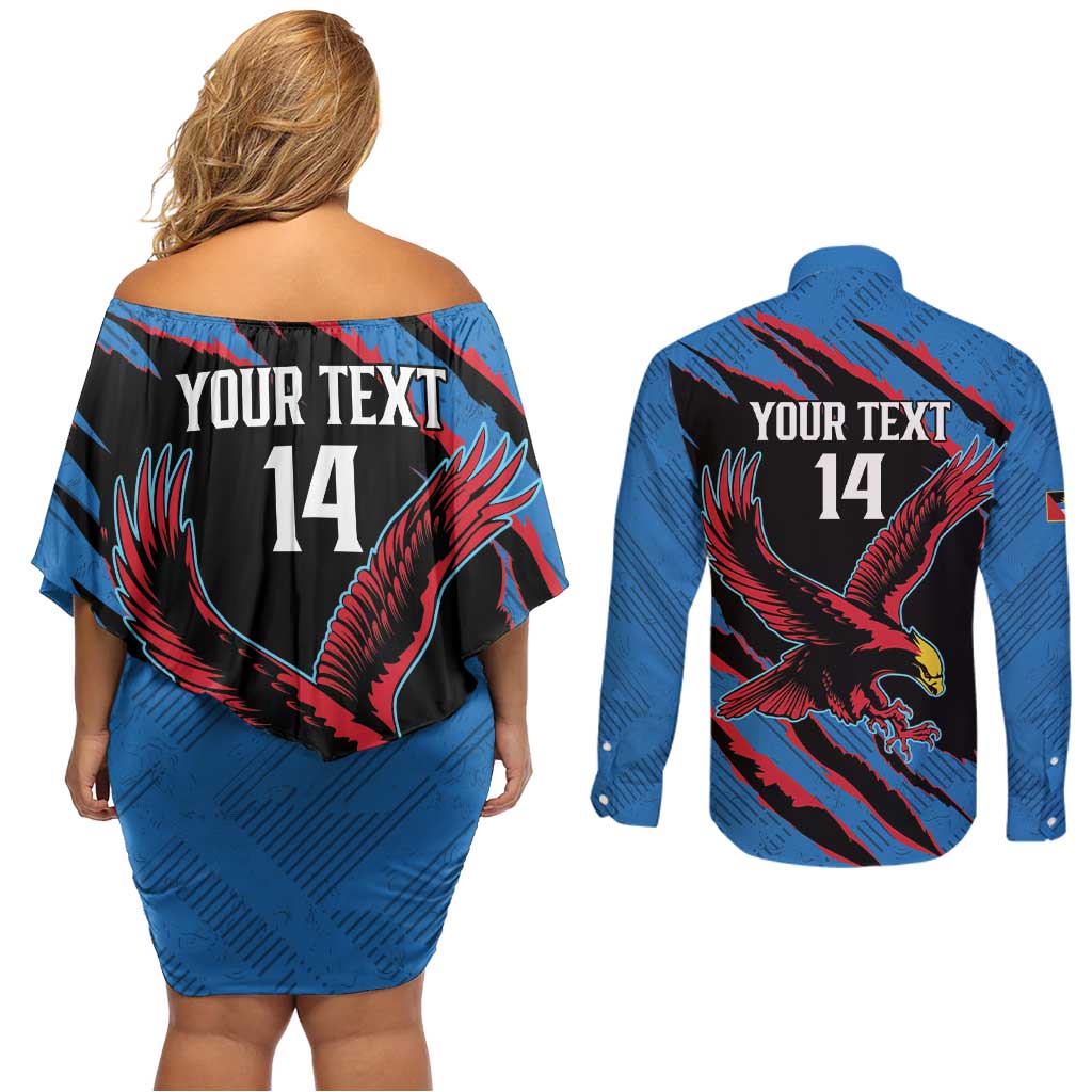 Custom Antigua and Barbuda Cricket Couples Matching Off Shoulder Short Dress and Long Sleeve Button Shirt Go Champions Falcons