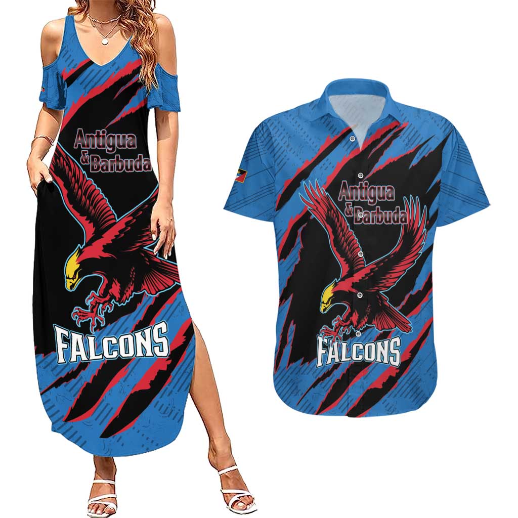Custom Antigua and Barbuda Cricket Couples Matching Summer Maxi Dress and Hawaiian Shirt Go Champions Falcons