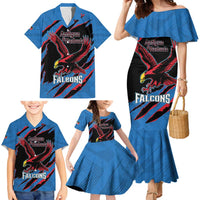 Custom Antigua and Barbuda Cricket Family Matching Mermaid Dress and Hawaiian Shirt Go Champions Falcons