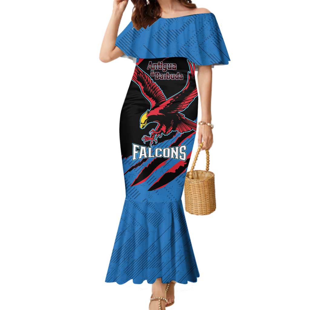Custom Antigua and Barbuda Cricket Family Matching Mermaid Dress and Hawaiian Shirt Go Champions Falcons