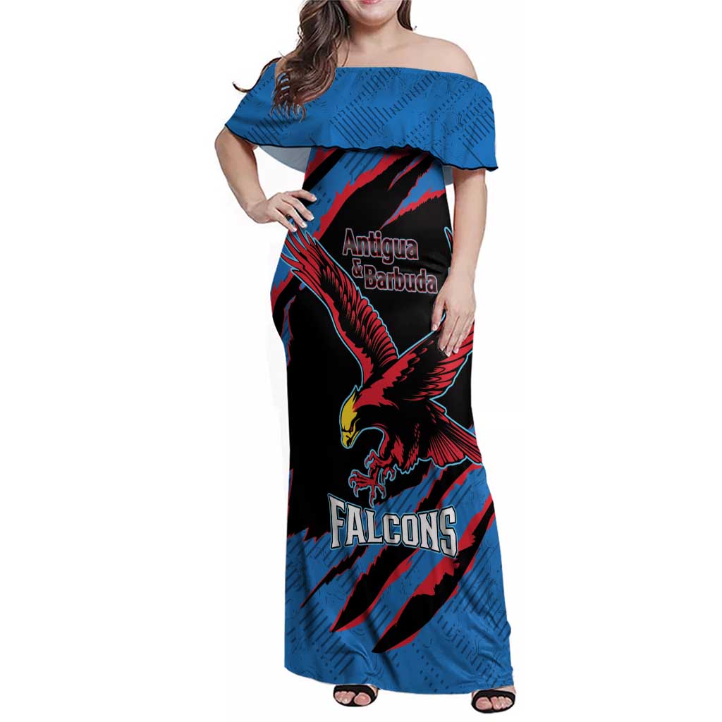 Custom Antigua and Barbuda Cricket Family Matching Off Shoulder Maxi Dress and Hawaiian Shirt Go Champions Falcons