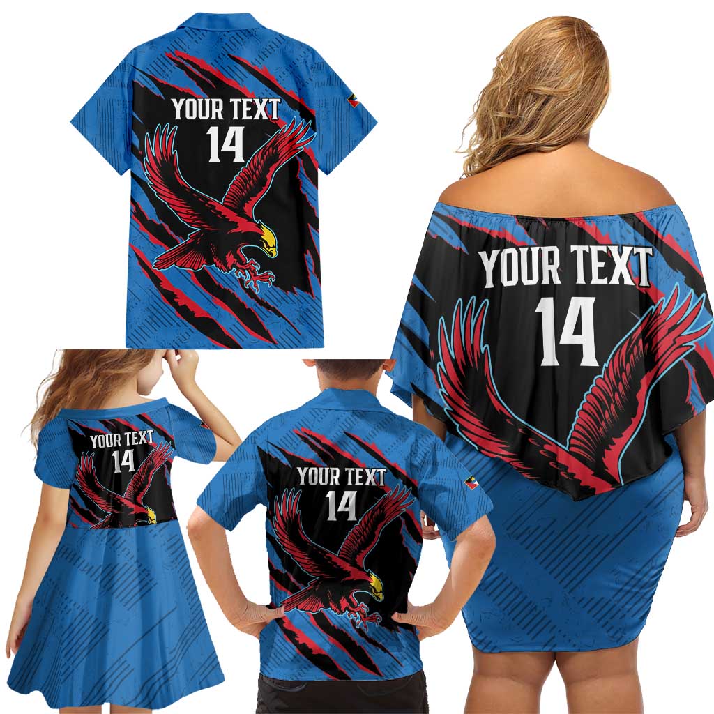 Custom Antigua and Barbuda Cricket Family Matching Off Shoulder Short Dress and Hawaiian Shirt Go Champions Falcons
