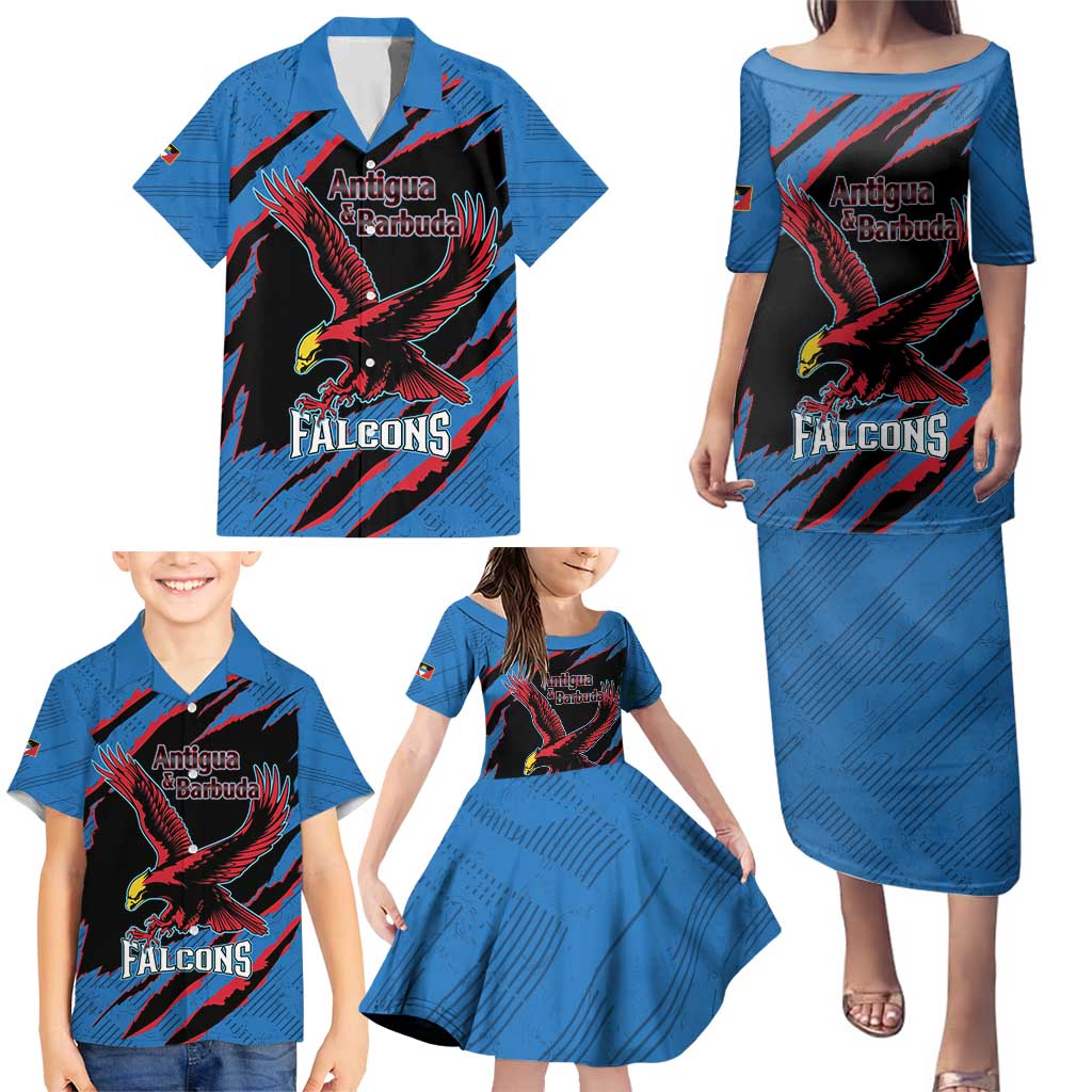 Custom Antigua and Barbuda Cricket Family Matching Puletasi and Hawaiian Shirt Go Champions Falcons