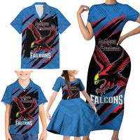 Custom Antigua and Barbuda Cricket Family Matching Short Sleeve Bodycon Dress and Hawaiian Shirt Go Champions Falcons
