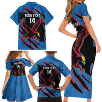 Custom Antigua and Barbuda Cricket Family Matching Short Sleeve Bodycon Dress and Hawaiian Shirt Go Champions Falcons