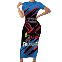 Custom Antigua and Barbuda Cricket Family Matching Short Sleeve Bodycon Dress and Hawaiian Shirt Go Champions Falcons