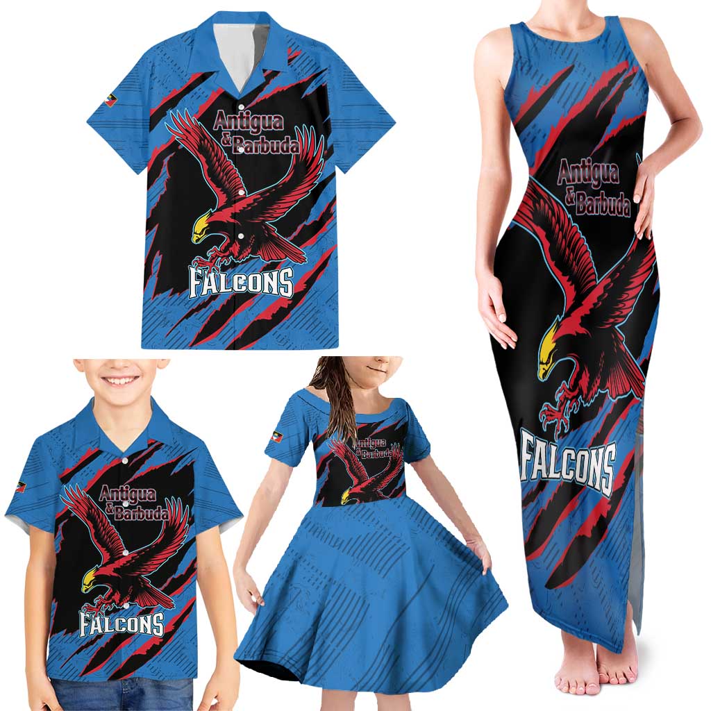 Custom Antigua and Barbuda Cricket Family Matching Tank Maxi Dress and Hawaiian Shirt Go Champions Falcons