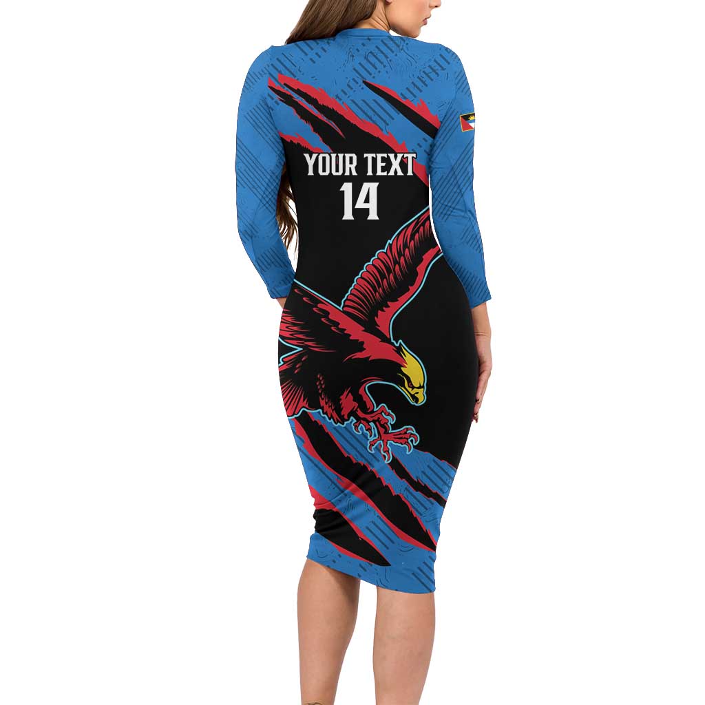 Custom Antigua and Barbuda Cricket Long Sleeve Bodycon Dress Go Champions Falcons
