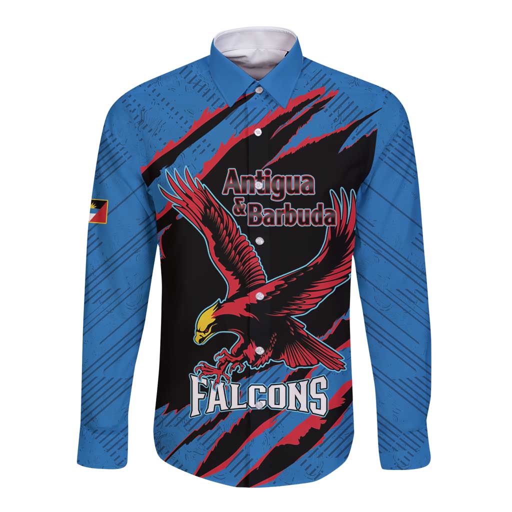 Custom Antigua and Barbuda Cricket Long Sleeve Button Shirt Go Champions Falcons