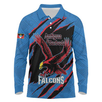 Custom Antigua and Barbuda Cricket Long Sleeve Polo Shirt Go Champions Falcons