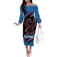 Custom Antigua and Barbuda Cricket Off The Shoulder Long Sleeve Dress Go Champions Falcons