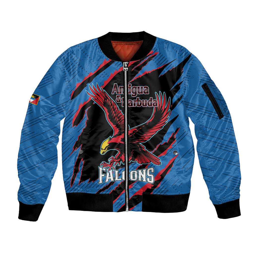 Custom Antigua and Barbuda Cricket Sleeve Zip Bomber Jacket Go Champions Falcons