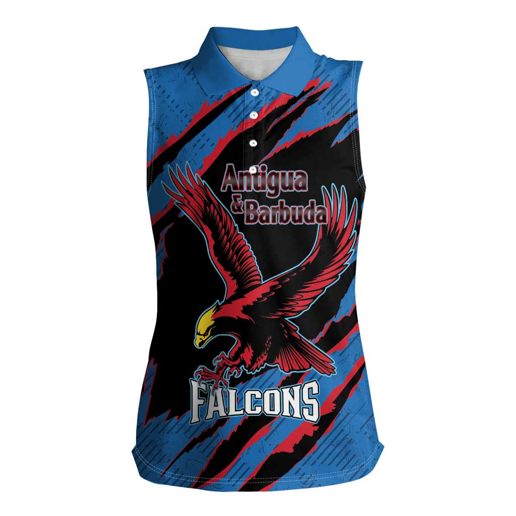 Custom Antigua and Barbuda Cricket Women Sleeveless Polo Shirt Go Champions Falcons
