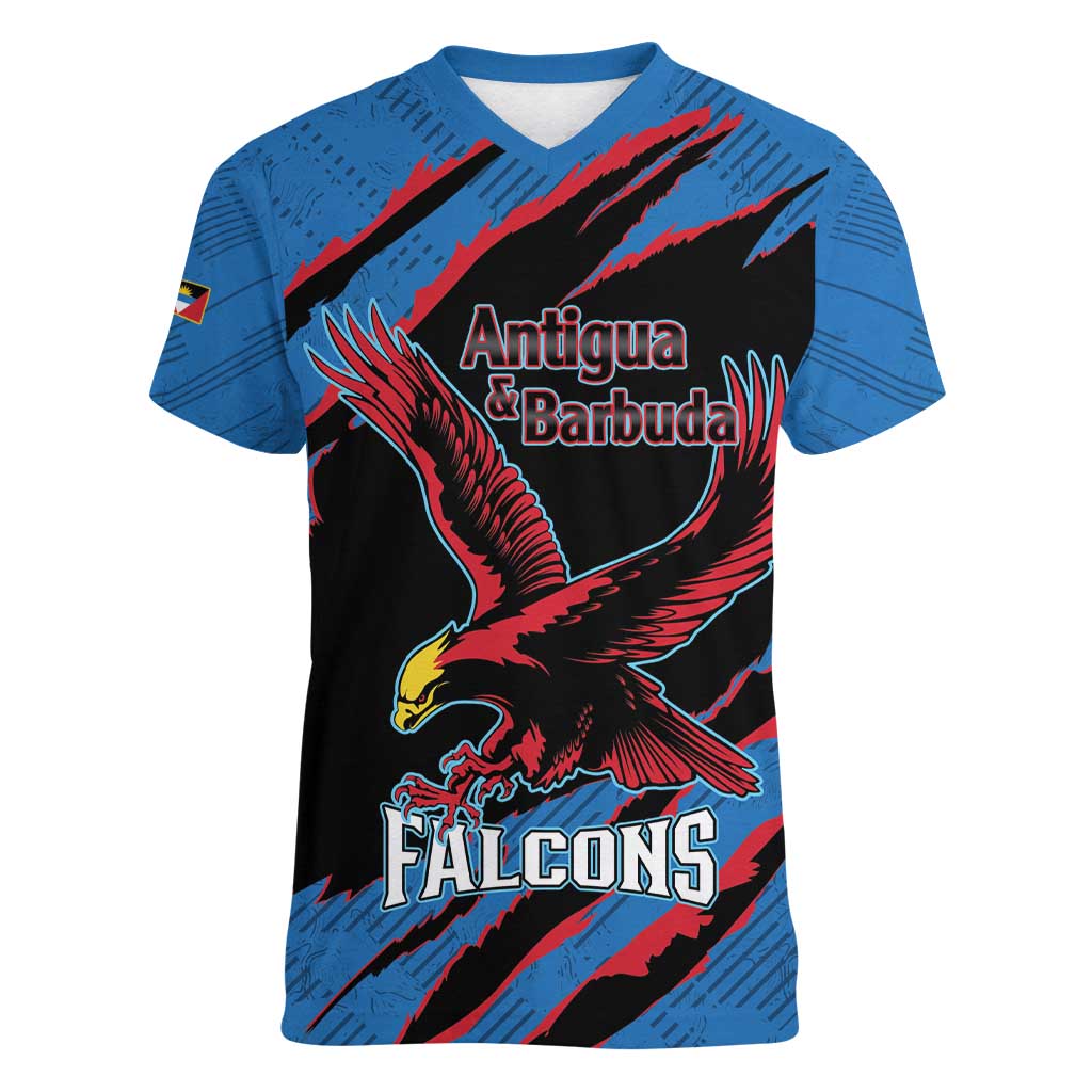 Custom Antigua and Barbuda Cricket Women V-Neck T-Shirt Go Champions Falcons