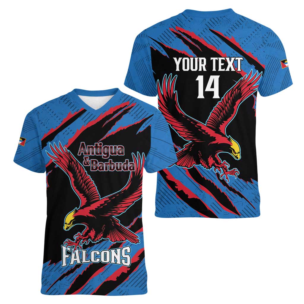 Custom Antigua and Barbuda Cricket Women V-Neck T-Shirt Go Champions Falcons