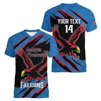 Custom Antigua and Barbuda Cricket Women V-Neck T-Shirt Go Champions Falcons