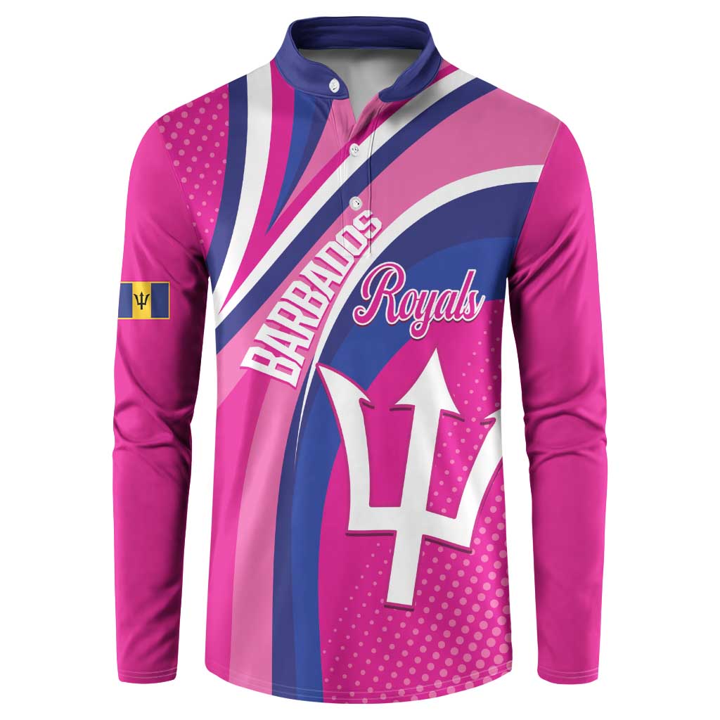 Custom Barbados Royals Cricket Button Sweatshirt Go Champions Tridents Pink Version