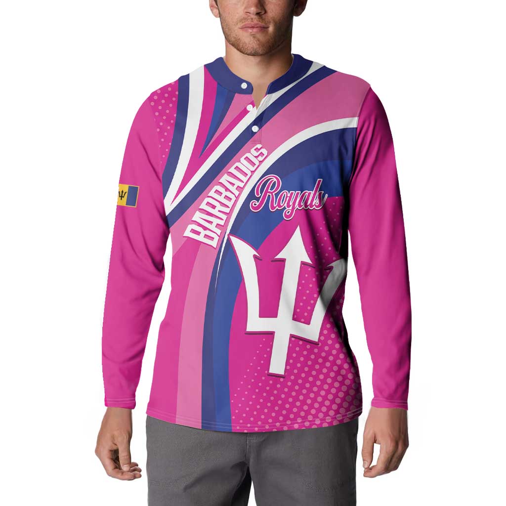 Custom Barbados Royals Cricket Button Sweatshirt Go Champions Tridents Pink Version