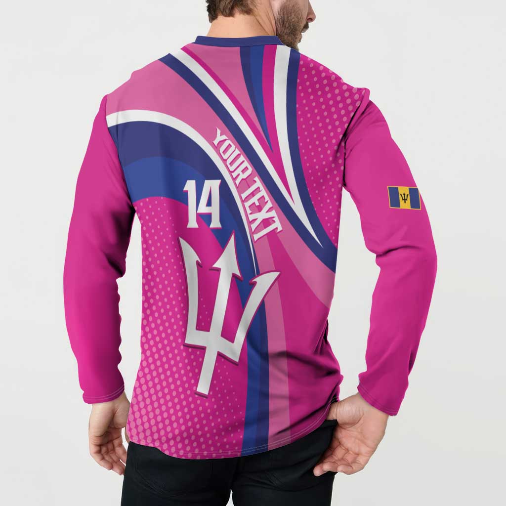 Custom Barbados Royals Cricket Button Sweatshirt Go Champions Tridents Pink Version