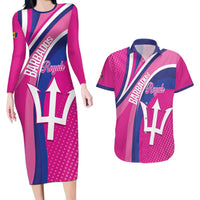 Custom Barbados Royals Cricket Couples Matching Long Sleeve Bodycon Dress and Hawaiian Shirt Go Champions Tridents Pink Version