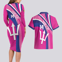 Custom Barbados Royals Cricket Couples Matching Long Sleeve Bodycon Dress and Hawaiian Shirt Go Champions Tridents Pink Version