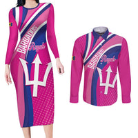 Custom Barbados Royals Cricket Couples Matching Long Sleeve Bodycon Dress and Long Sleeve Button Shirt Go Champions Tridents Pink Version