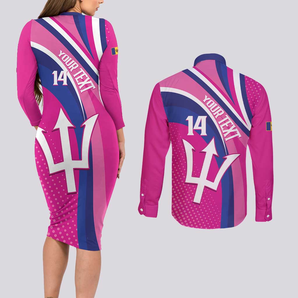 Custom Barbados Royals Cricket Couples Matching Long Sleeve Bodycon Dress and Long Sleeve Button Shirt Go Champions Tridents Pink Version