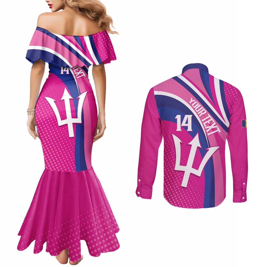 Custom Barbados Royals Cricket Couples Matching Mermaid Dress and Long Sleeve Button Shirt Go Champions Tridents Pink Version