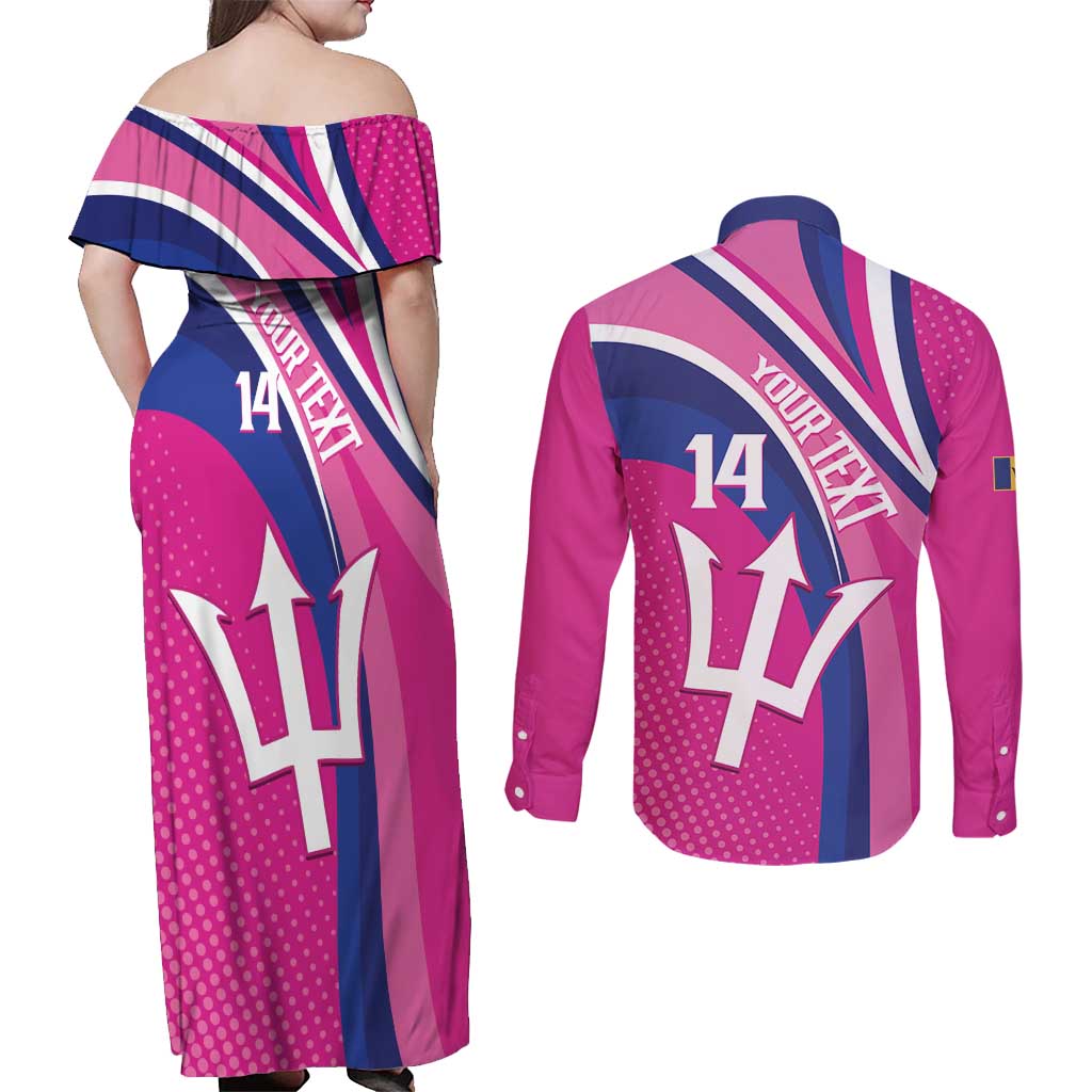 Custom Barbados Royals Cricket Couples Matching Off Shoulder Maxi Dress and Long Sleeve Button Shirt Go Champions Tridents Pink Version