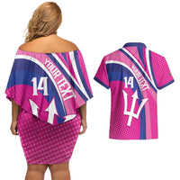 Custom Barbados Royals Cricket Couples Matching Off Shoulder Short Dress and Hawaiian Shirt Go Champions Tridents Pink Version