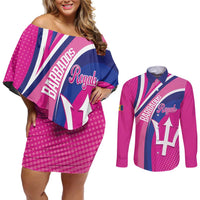 Custom Barbados Royals Cricket Couples Matching Off Shoulder Short Dress and Long Sleeve Button Shirt Go Champions Tridents Pink Version